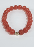 Handmade Red Cat Eye Stretch Bracelet with Gold Plated Spacers