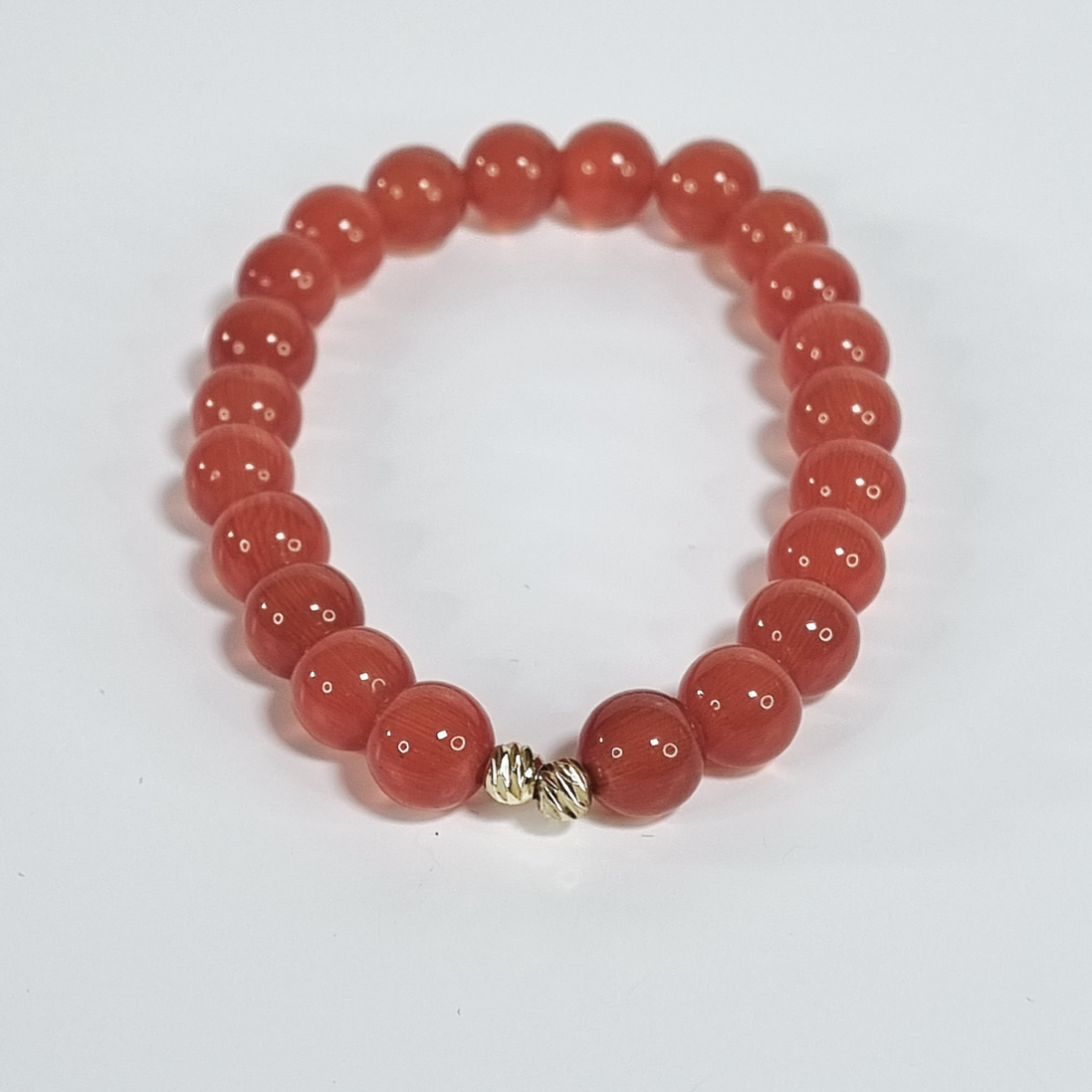 Handmade Red Cat Eye Stretch Bracelet with Gold Plated Spacers