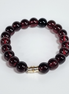 Wine Velvet Handmade Dark Red Cat Eye Stretch Bracelet with Gold-Plated Spacers