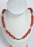 Tera Kòrá Red-Brown Glass Bead Necklace with Gold Spacers and White Gold Tone Accents