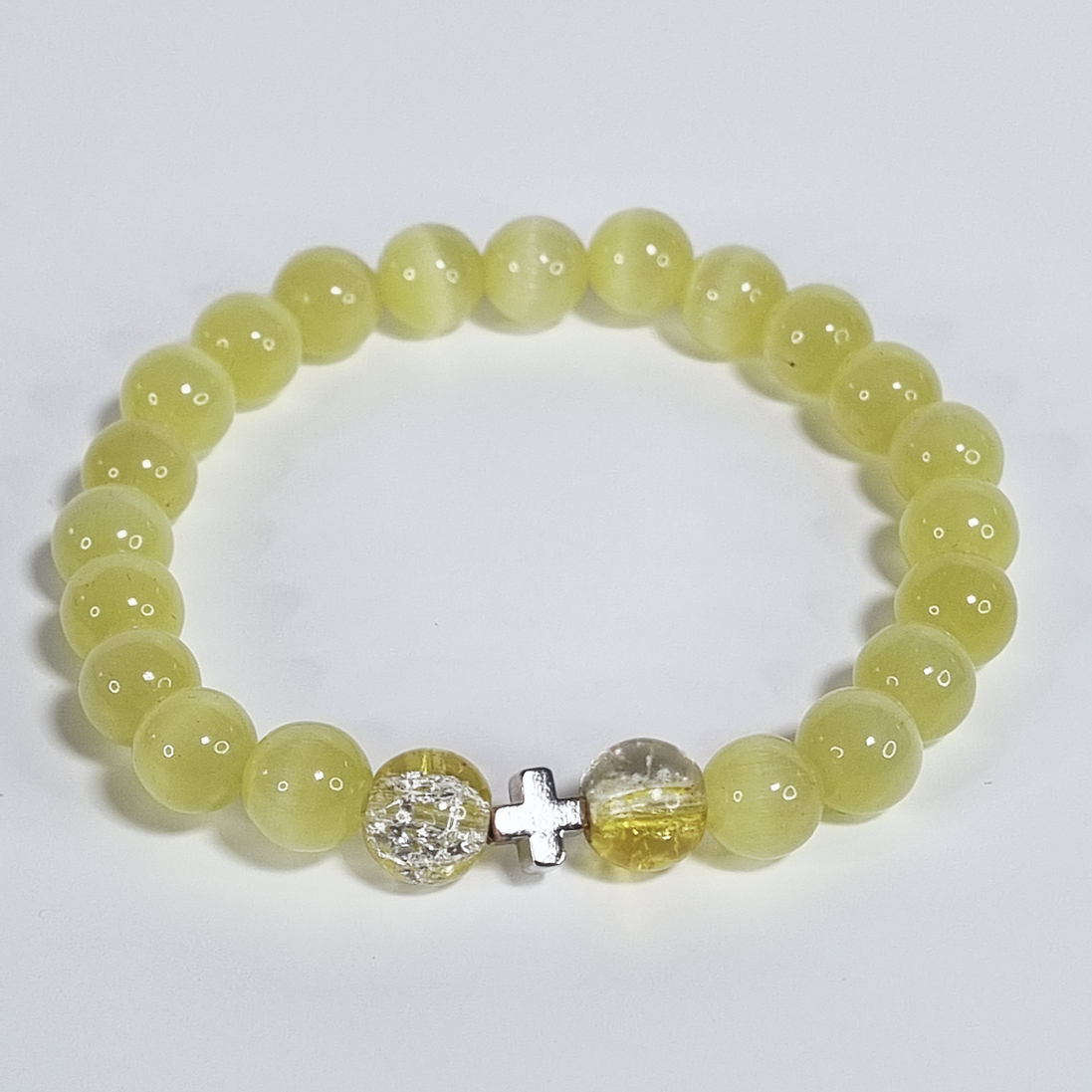 Pastel Faith Yellow Cat Eye Stretch Bracelet – 8 mm