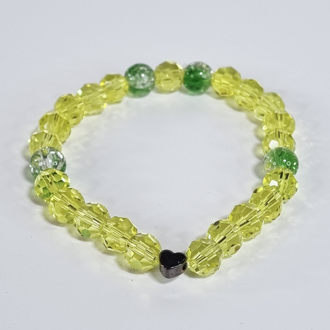 Sunshine Heart Bracelet - Yellow Glass Stretch Bracelet with Stainless Steel Heart