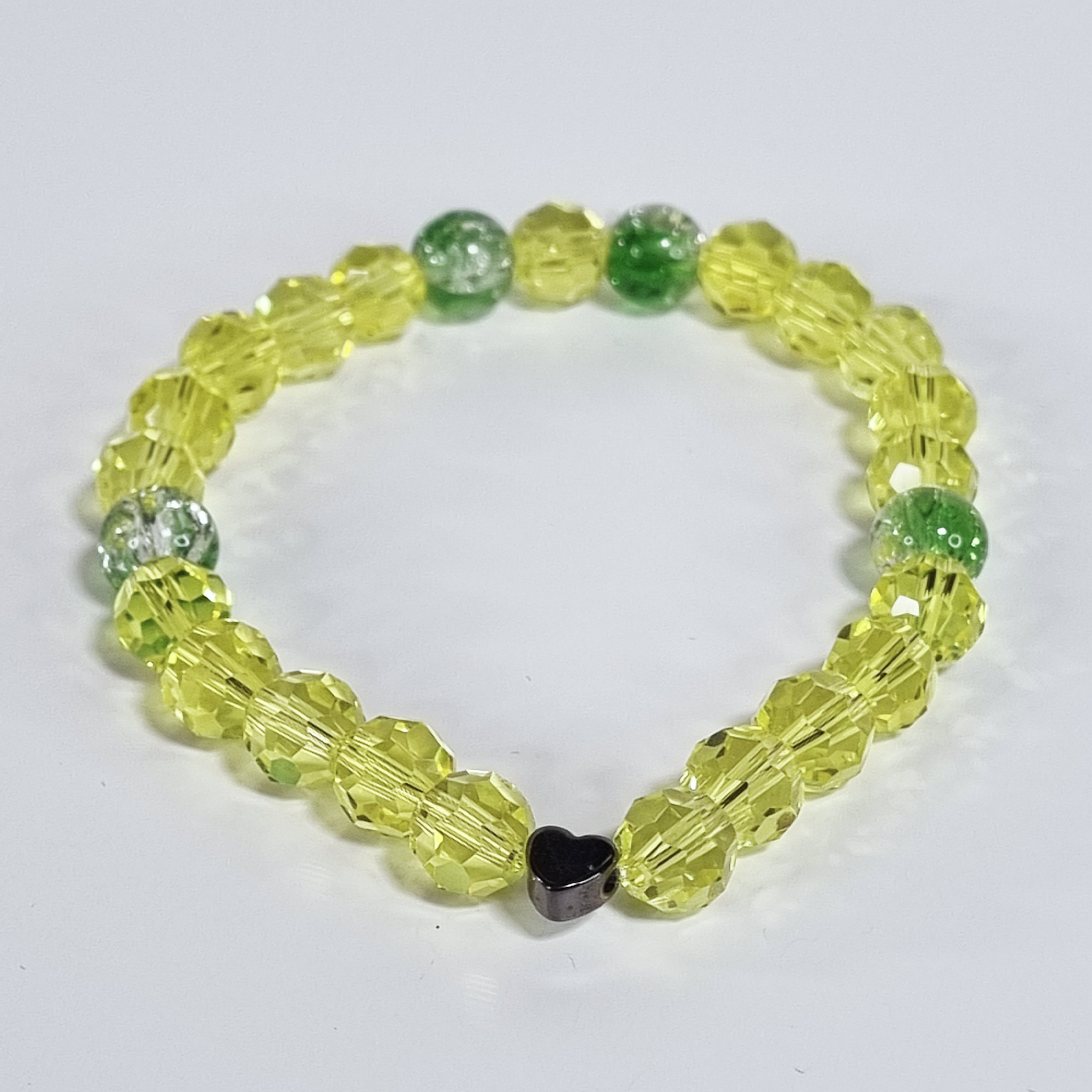Sunshine Heart Bracelet - Yellow Glass Stretch Bracelet with Stainless Steel Heart