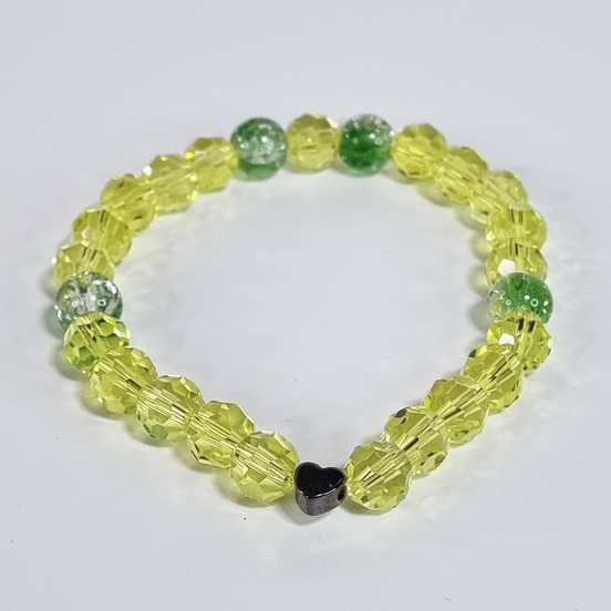Sunshine Hart Armband - Gele Glazen Stretch Armband met Roestvrijstalen Hart
